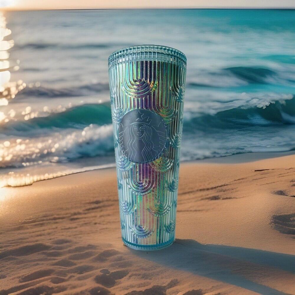 Starbucks‎ Spring 2022 Iridescent Aqua Mermaid Scale Siren Cold Cup Tumbler 24oz
